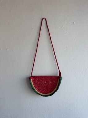 Watermelon Straw Crossbody Bag Novelty Fruit Woven Red Green Summer